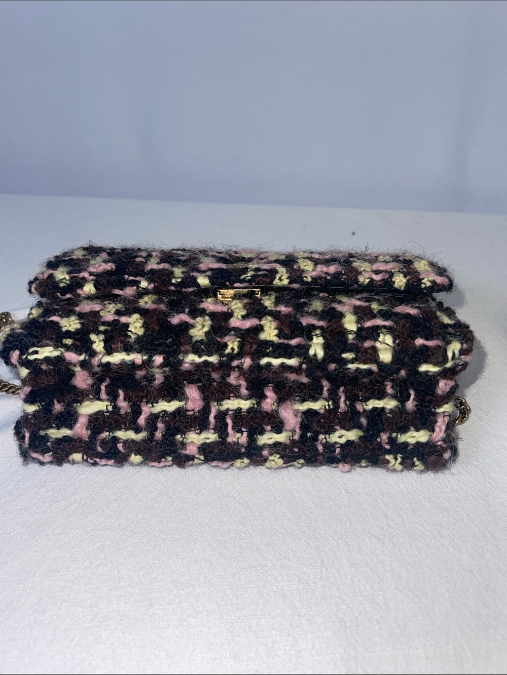 Tory Burch Kira Tweed Mini Flap Chain Shoulder Bag Pink Black Wool Crossbody - Picture 7 of 13